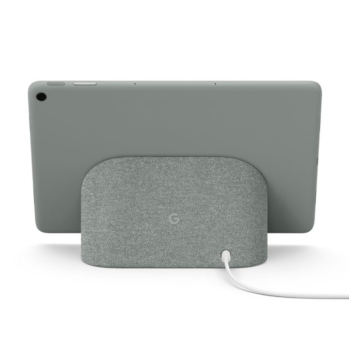 Back of Pixel Tablet on a charging speaker dock
