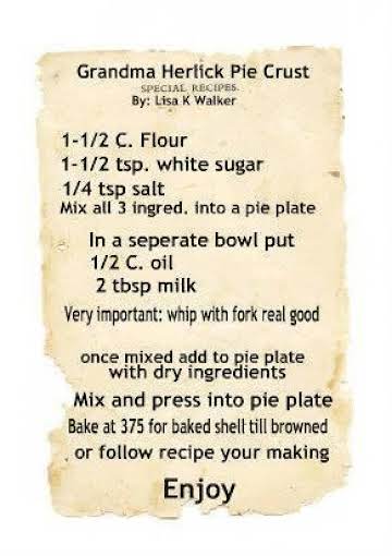 Grandma's No roll pie crust