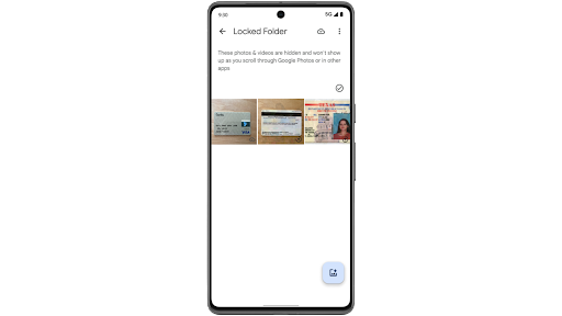 Using an Android phone to move videos and photos in Google Photos into the password-protected Locked Folder, and showing that that folder is backed up to the cloud.
