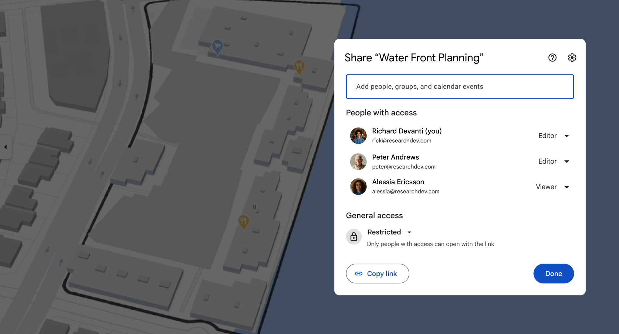 Digital map with UI of financial and energy model information