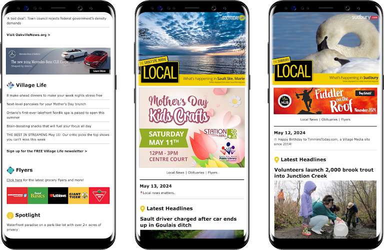 Three examples of ads used by Village Media