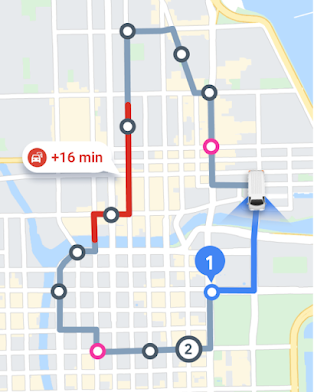 Map showing a truck route
