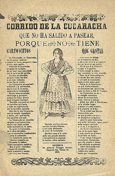 Mexico, Revolution. Song sheet of the corrido La Cucaracha