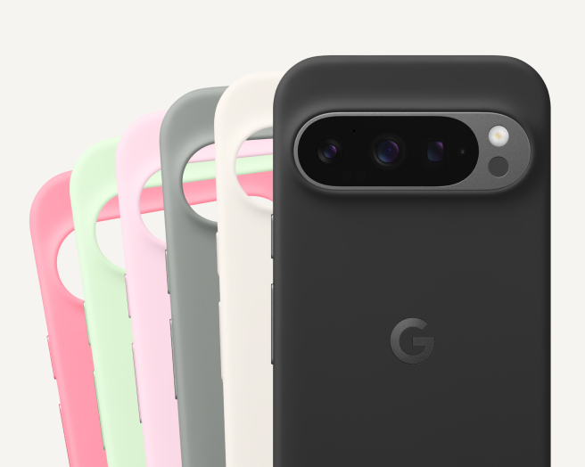 A variety of Pixel phone cases making a fan motion.